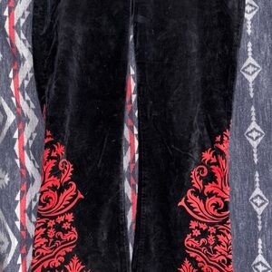 Black Velvet Pants with Red Embroidery